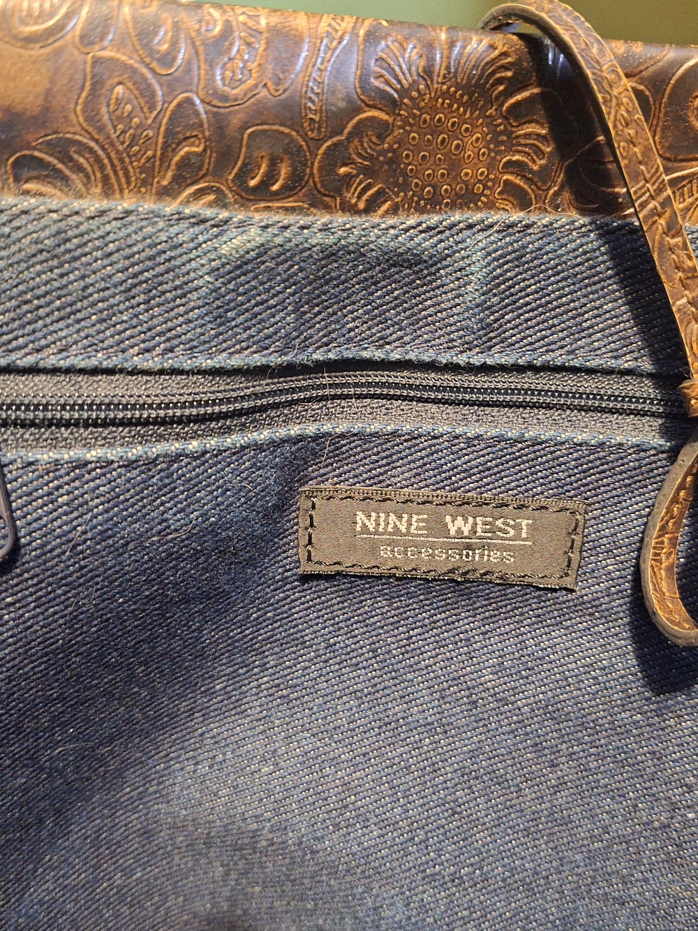 Nine West Faux Embossed Brown Leather Shoulder Bag - Picture 3 of 7